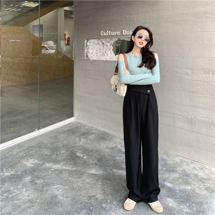 Real shot ~ suit pants women's straight loose floor pants 2021 spring high waist casual drop wide leg pants