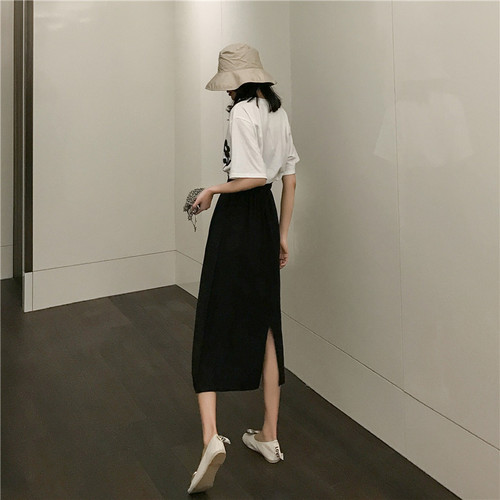 Cost Control 33 Actual Shot Summer High Waist Flower Bud, Slender Small Black Skirt, A-shaped Open Fork Mid-long Half-length Skirt