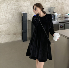 ! Real shot ~ autumn new long sleeve foreign style age reduction Korean version ins medium length velvet dress for women