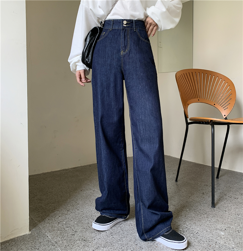 Real shot ~ denim wide leg pants women's high waist looks thin and loose in autumn 2020
