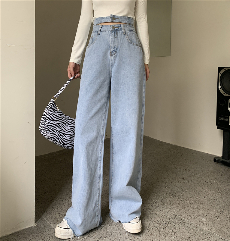 Real photo - 2021 spring new wide leg jeans with high waistline and thin, loose and versatile floor dragging pants