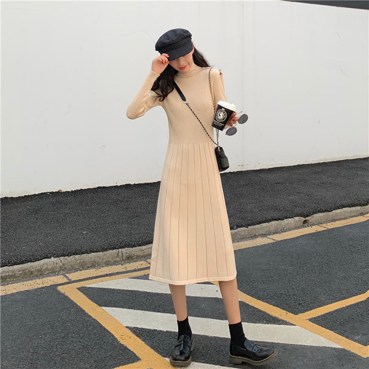 Real time ~ video ~ autumn and winter 2020 show thin half high collar high waist medium length with knitted dress