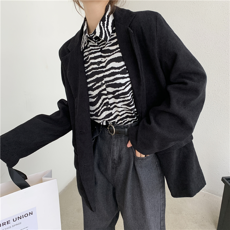 Real shot ~ corduroy Blazer women's autumn and winter fashion temperament simple student's versatile loose suit