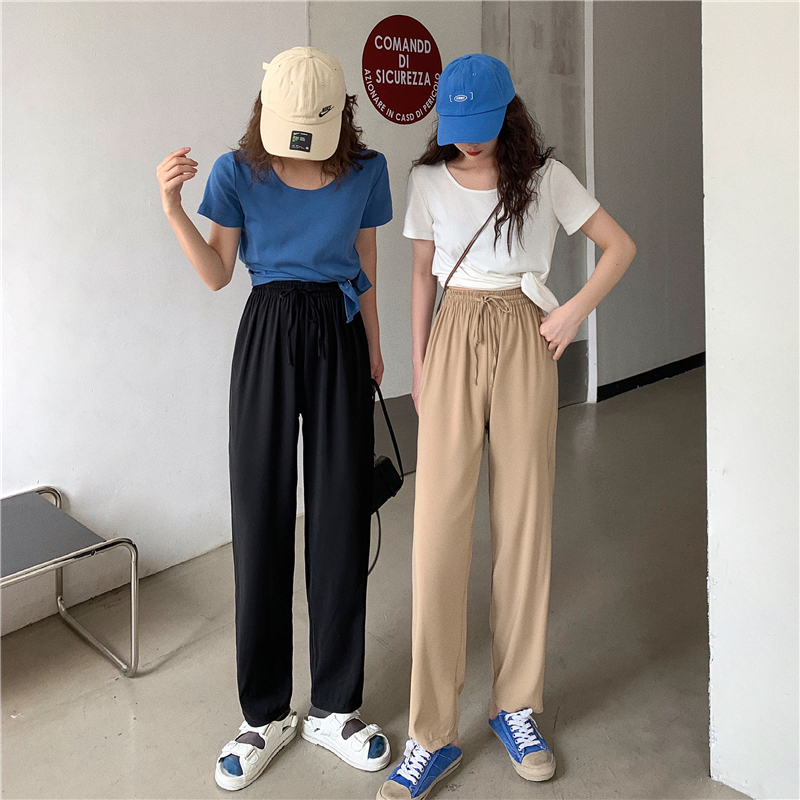 Real shot spring new Korean straight casual pants women's high waist loose slim Harem Pants