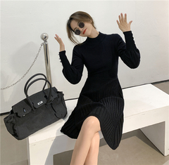 ! Real shot ~ autumn and winter new style with overcoat waistline shows thin, with bottom knitted sweater dress