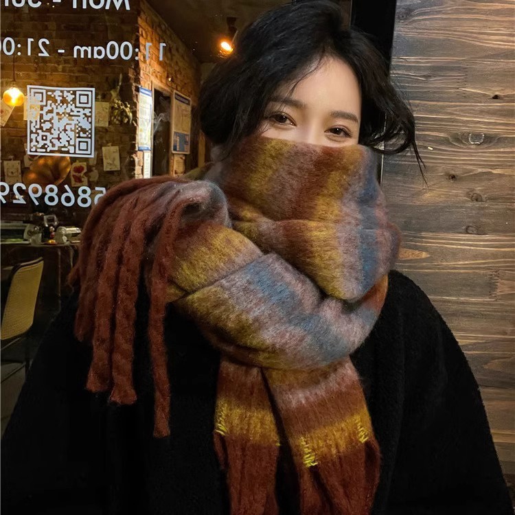 冬天韩系氛围感男女情侣拼色围巾