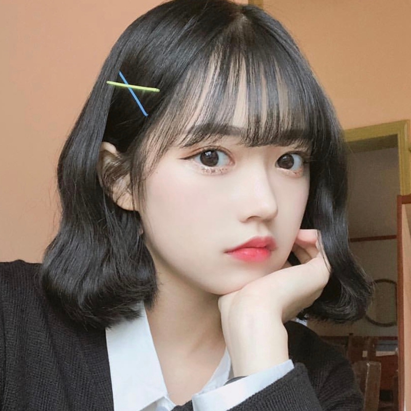 网红时尚韩版空气刘海假发女生自然逼真水波纹短发蓬松修脸蛋卷发