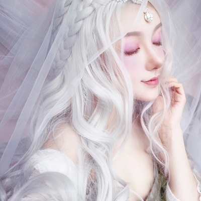 taobao agent Universal white wig, helmet, 2022 collection, cosplay, curls