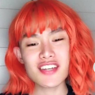 抖音毛毛姐同款搞笑假发男短卷发女装伪娘橙色假毛动漫cos全头套