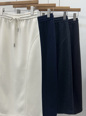 2025年秋季新款松紧腰直筒灰色中长裙韩系休闲裙F14W25112