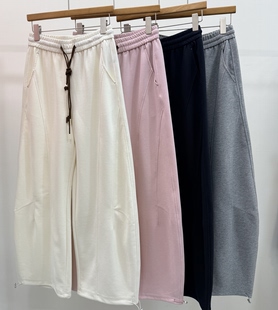 放收裤 欧洲站2026春季 运动休闲长裤 抽绳高腰松紧阔腿裤 脚两穿 新款