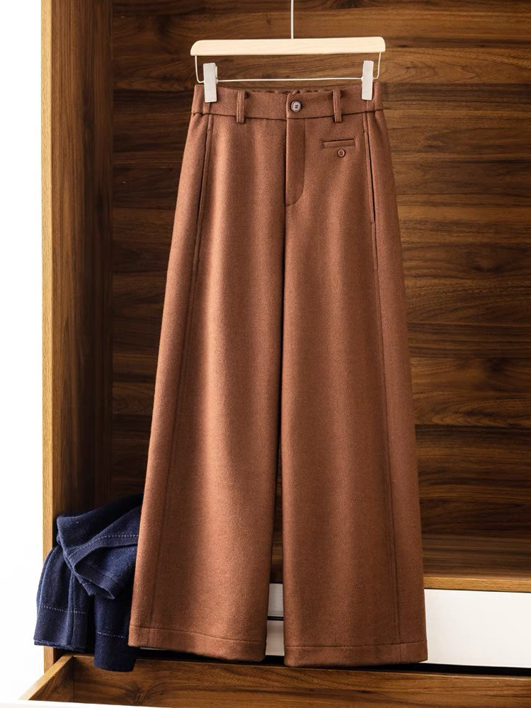 深圳一品2025秋季新款时尚高腰显瘦气质高级羊毛九分阔腿休闲裤女