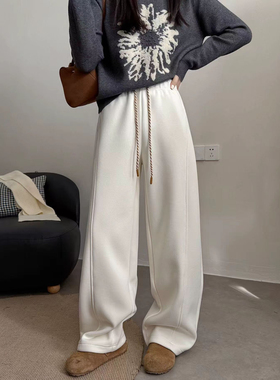 欧货2025冬季新款松紧抽绳高腰显瘦加绒休闲宽松口袋直筒裤8137