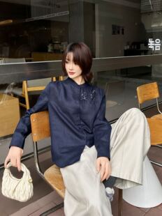 立领亚麻宽松显瘦亚麻衬衫