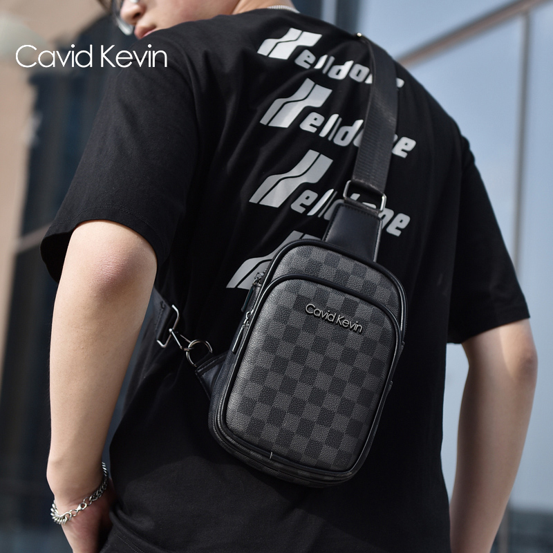 Cavid Kevin男士胸包斜挎包真皮时尚单肩包休闲斜挎包街头手机包