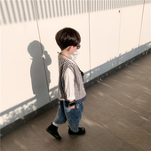 童童妈定制男女童韩版 宽松纯棉格子马甲儿童棉麻背心宝宝上衣春装