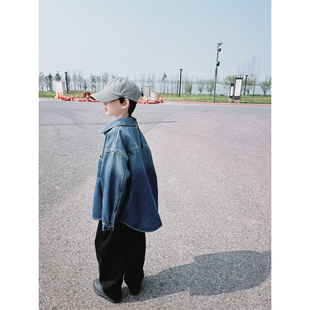 外套秋冬装 童童妈定制男中大童韩版 宽松一体加绒复古牛仔衬衣开衫