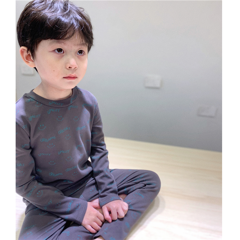 纯棉笑脸秋衣秋裤子儿童内衣套装