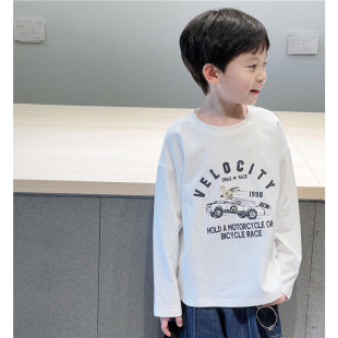 童妈定制男童韩版宽松纯棉圆领长袖儿童美式复古做旧兔子T恤秋装