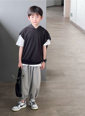 童童妈定制韩版宽松男童双面棉黑色连帽马甲儿童休闲背心春秋装