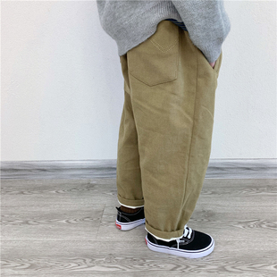 冬装 童妈定制男女童韩版 萝卜裤 儿童加厚长裤 宽松加绒卡其绿老爹裤