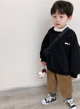 童童妈定制男女童韩版宽松颗粒绒weare卫衣儿童一体绒上衣秋冬装