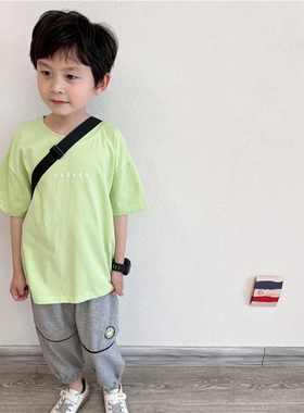 童妈定制男女童韩版宽松纯棉clever清新绿色短袖圆领纯色夏季T恤