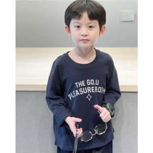 童童妈定制男童韩版宽松纯棉软字母T恤儿童圆领白色长袖T恤春秋装