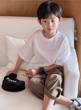 童妈定制男童韩版宽松纯棉黑白色lifework短袖T恤小学生上衣夏装