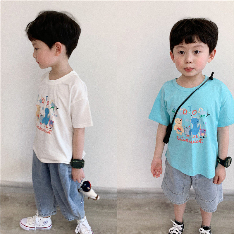 童童妈定制男女童韩版宽松纯棉小怪兽短袖宝宝可爱软上衣T恤夏装
