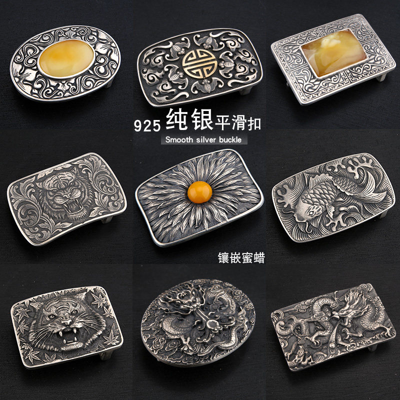 925银皮带扣腰带扣平滑扣板扣纯银腰带扣银饰扣男士裤腰带头配件
