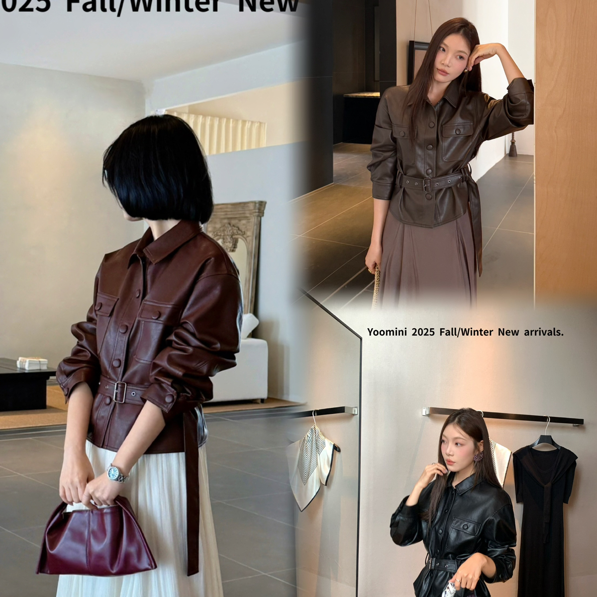 静茹场利落感短款皮衣2025初秋上新短外套(配腰带)Y10773-LY