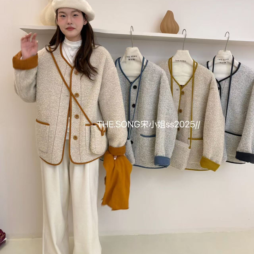 静茹冬上新经典设计感时尚拼接气质短外套(配包包)YS1-703