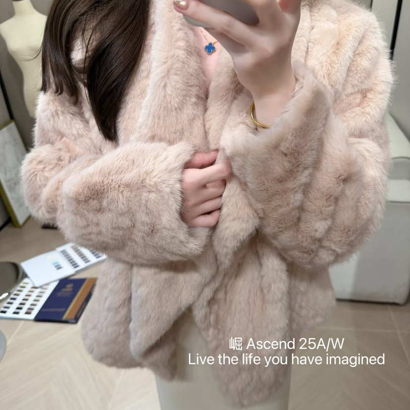 静茹闲百搭显瘦无领开襟外套毛毛大衣保暖时髦短外套XY9087