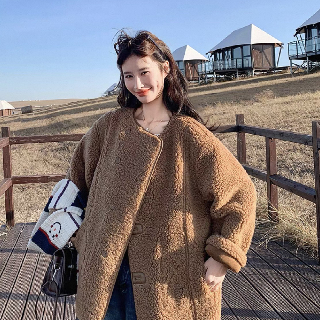 静茹季休闲减龄保暖宽松羊毛外套(含100羊毛)PK3630099-2