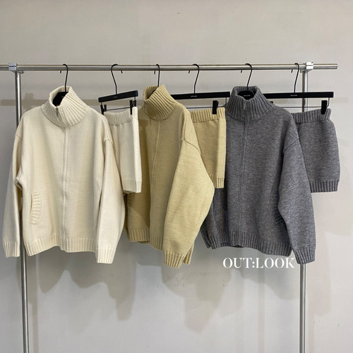 秋冬定制款入冬立领拉链毛衣+针织休闲短裤2件套套装(OK88660