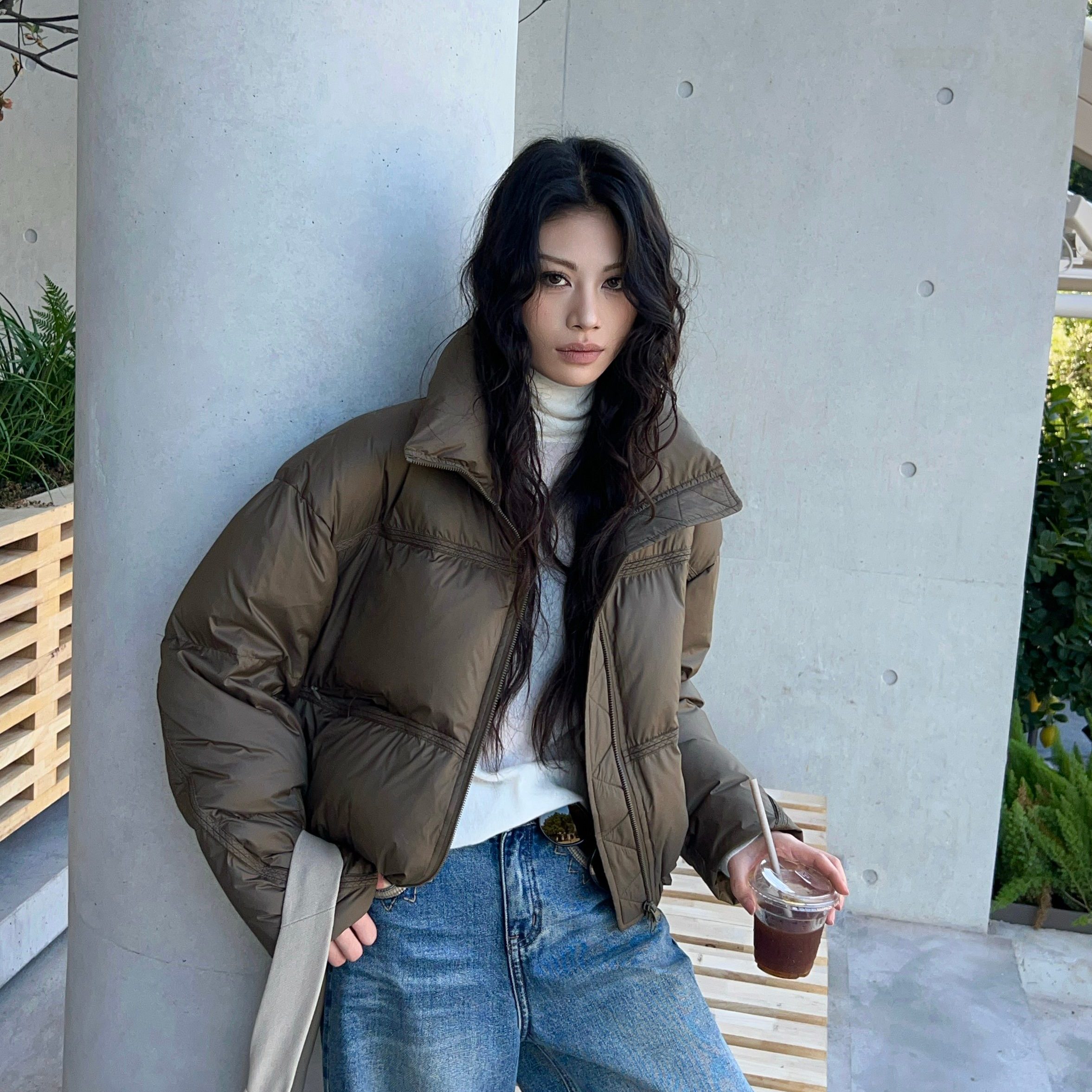 静茹季新款浮雕花立领短款加厚面包服保暖羽绒服外套85580