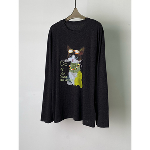 秋上新宠爱无名～趣味猫猫印花刺绣墨镜百搭宽松休闲圆领长HH0222