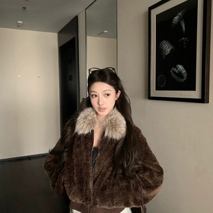 静茹式复古风毛绒宽松保暖羽绒服外套(配可拆真狐狸毛毛领)J2475