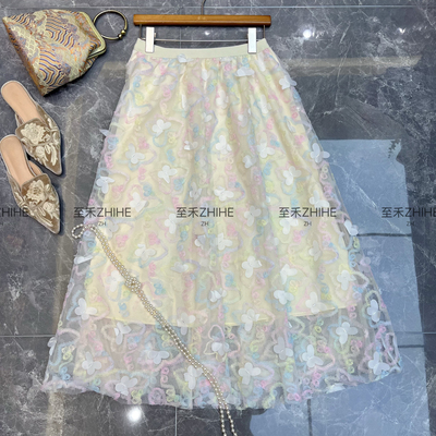 静茹原创大牌老钱新中式梦幻泡影立体蝴蝶半身裙(不含项链)t1149