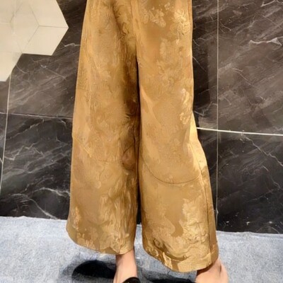 静茹式复古肌理感提花九分休闲裤高腰松紧腰头休闲裤YS73-G106