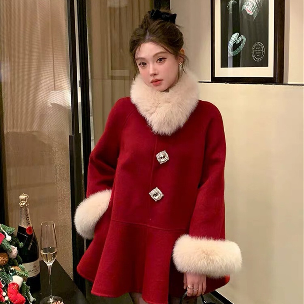 静茹拆卸真狐狸毛毛领,袖口毛)（含100羊毛）YS1-966