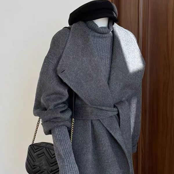 静茹季高级感长款气质羊毛外套(配腰带)（含70羊毛）2509174411