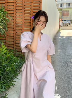 静茹小众设计轻盈感夏款收腰泡袖连衣裙连衣裙CC07122