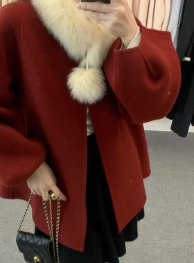 静茹小众设计外套羊毛外套(配可拆卸真狐狸毛领)(含70羊毛)FMY686