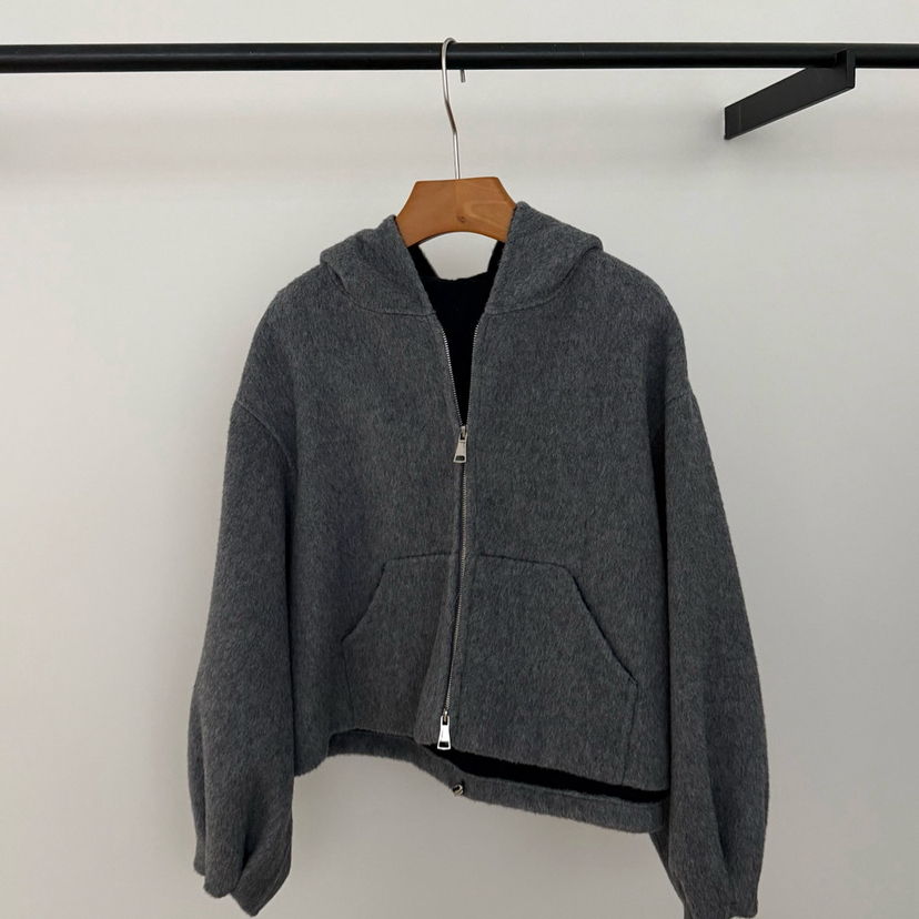 静茹上新连帽拉链时尚百搭宽松休闲羊毛外套（含100澳毛）S2525