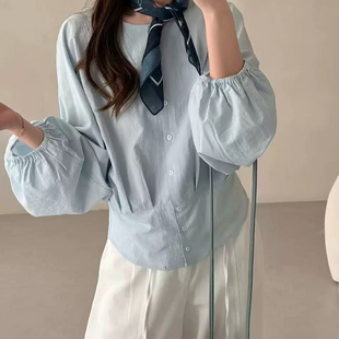 静茹家配丝巾设计感蝙蝠袖 女温柔气质小衫 配丝巾 C803 收腰衬衫
