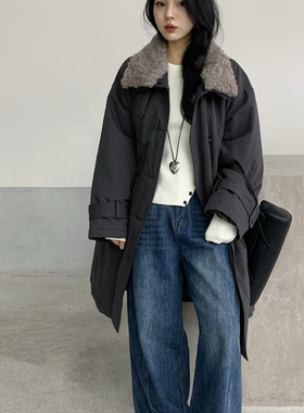 静茹冬上新长款毛领大口袋鹅绒服保暖羽绒服外套82552