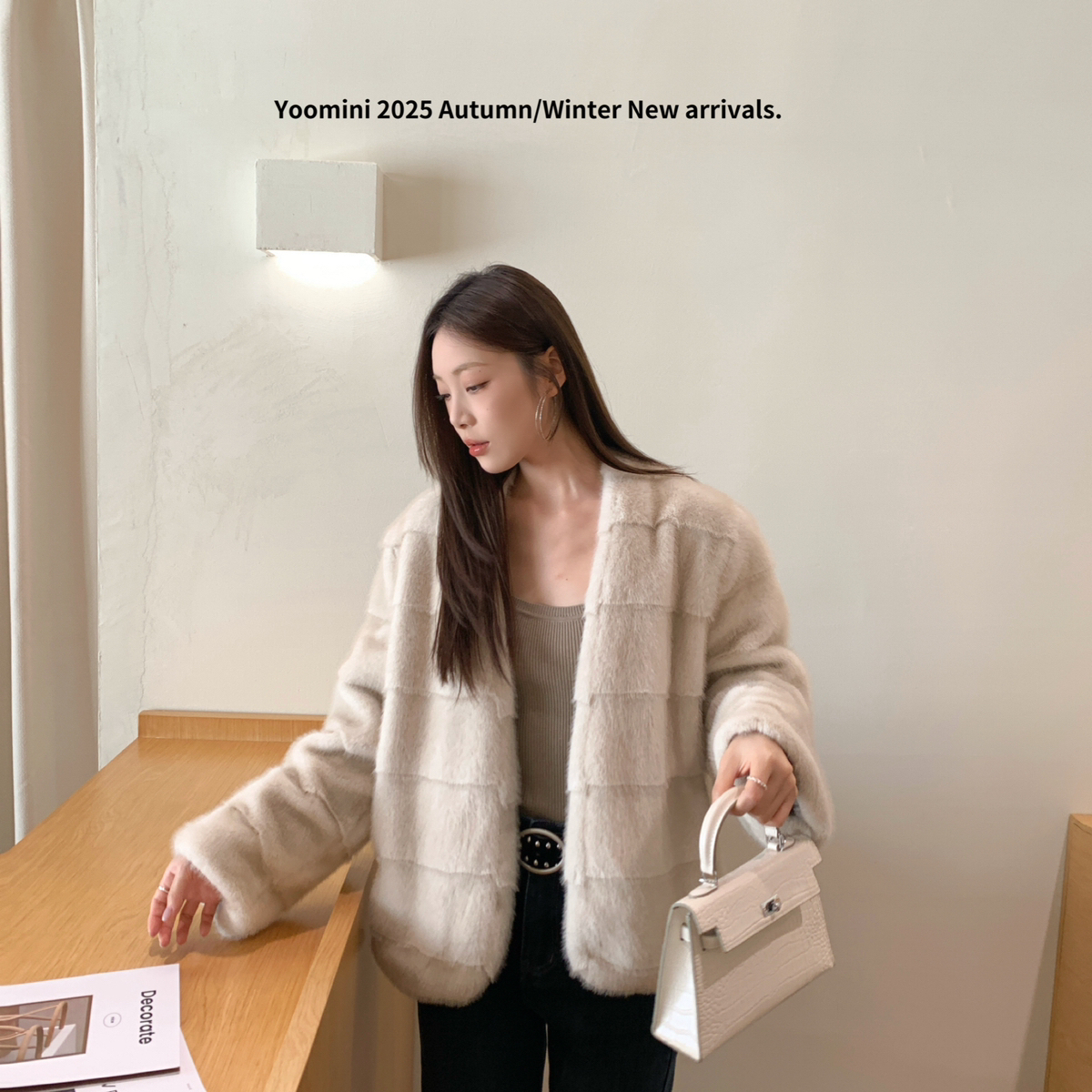 静茹貂毛廓形简约贵气高级感外套2025冬上新短外套Y18893-LY