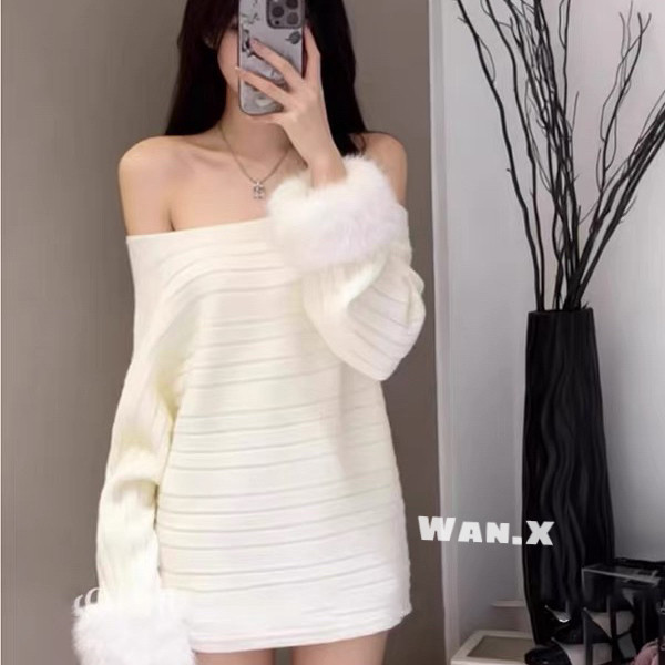 静茹斜肩毛衣高级感慵懒风气质毛毛袖绝美可外穿毛衣毛衣PJym65,女装/女士精品,毛针织衫,淘宝优惠券,粉丝福利购,淘宝优惠卷